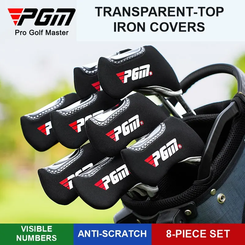 PGM GT004 Golf Iron Head Covers 8-Piece Set Transparent Number Window Lycra Protective Club Headcovers