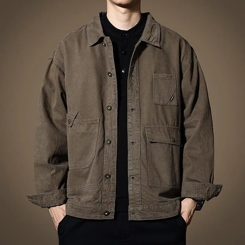 

American Retro Heavy Tooling Jacket Men's Spring and Autumn Clothing New Denim Hunting Clothing Loose Korean Casual Jacket Top