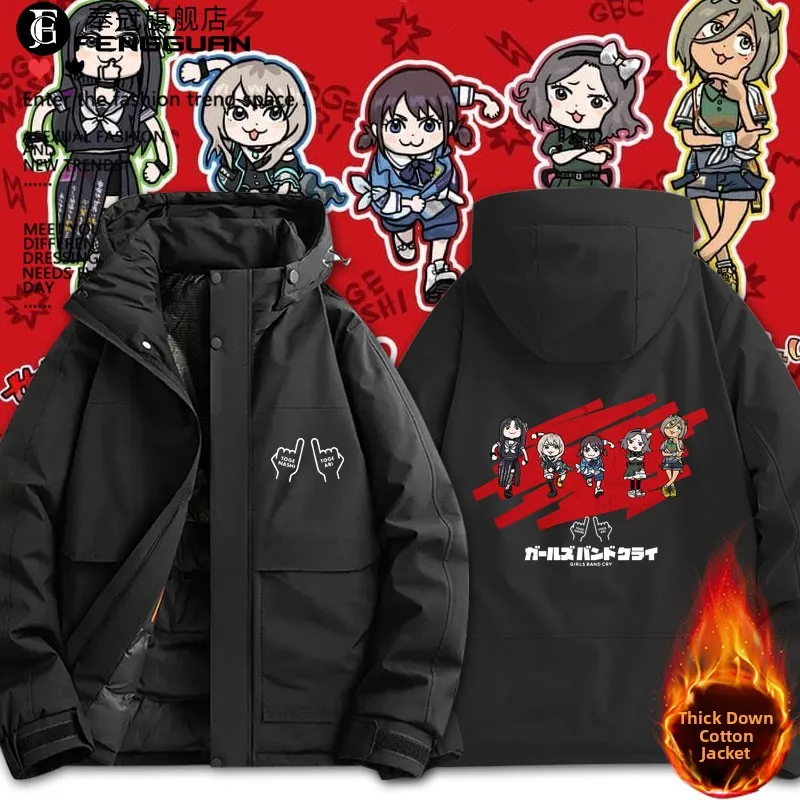 

GBC Anime Themed Band Cry Girl Winter Thiened Cotton Jaet ex Youth Casual Hooded Zipper Long Sve Coat for Teens