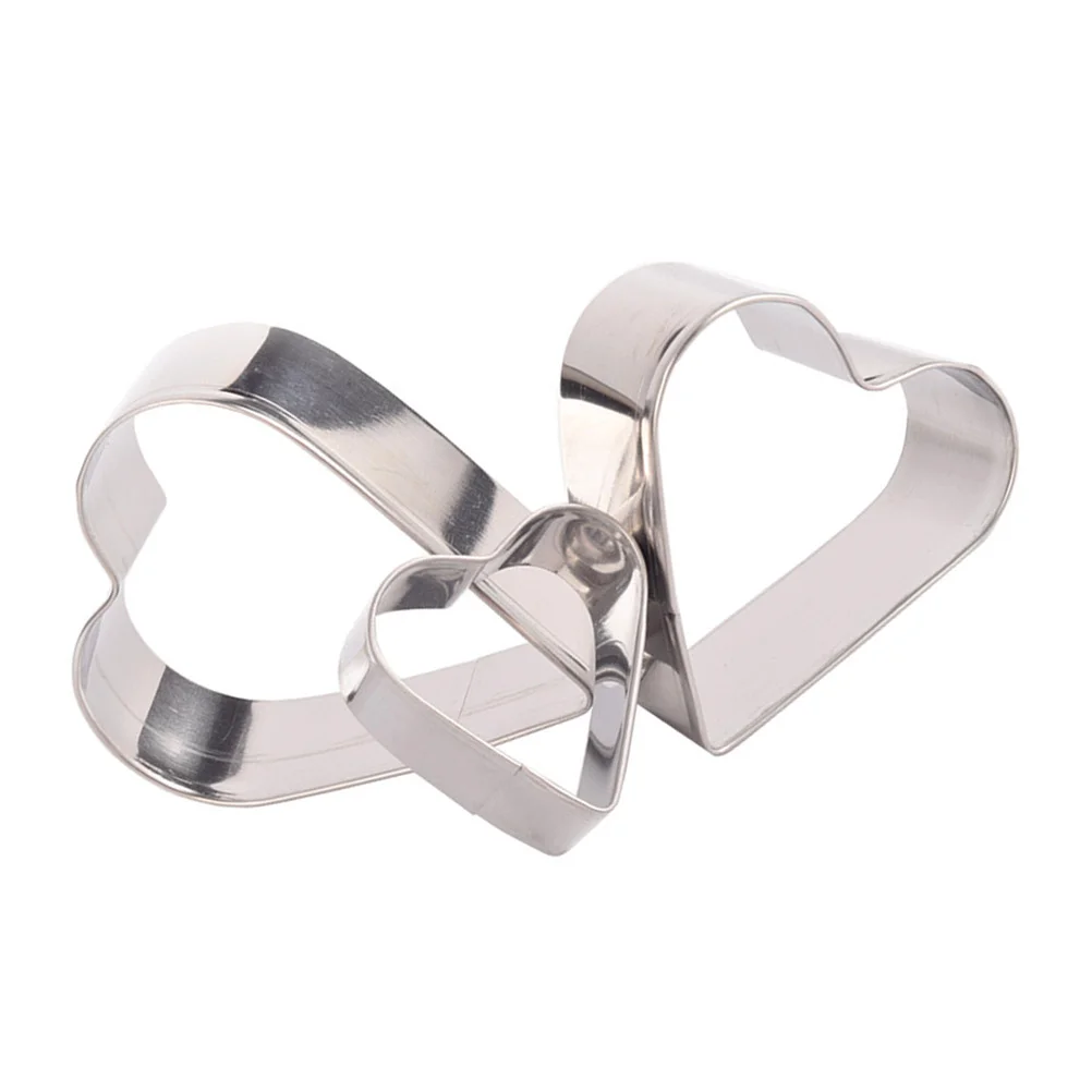 

3 Pcs Love Cookie Mold Heart Shape Stainless Steel Biscuit Pastry Silver