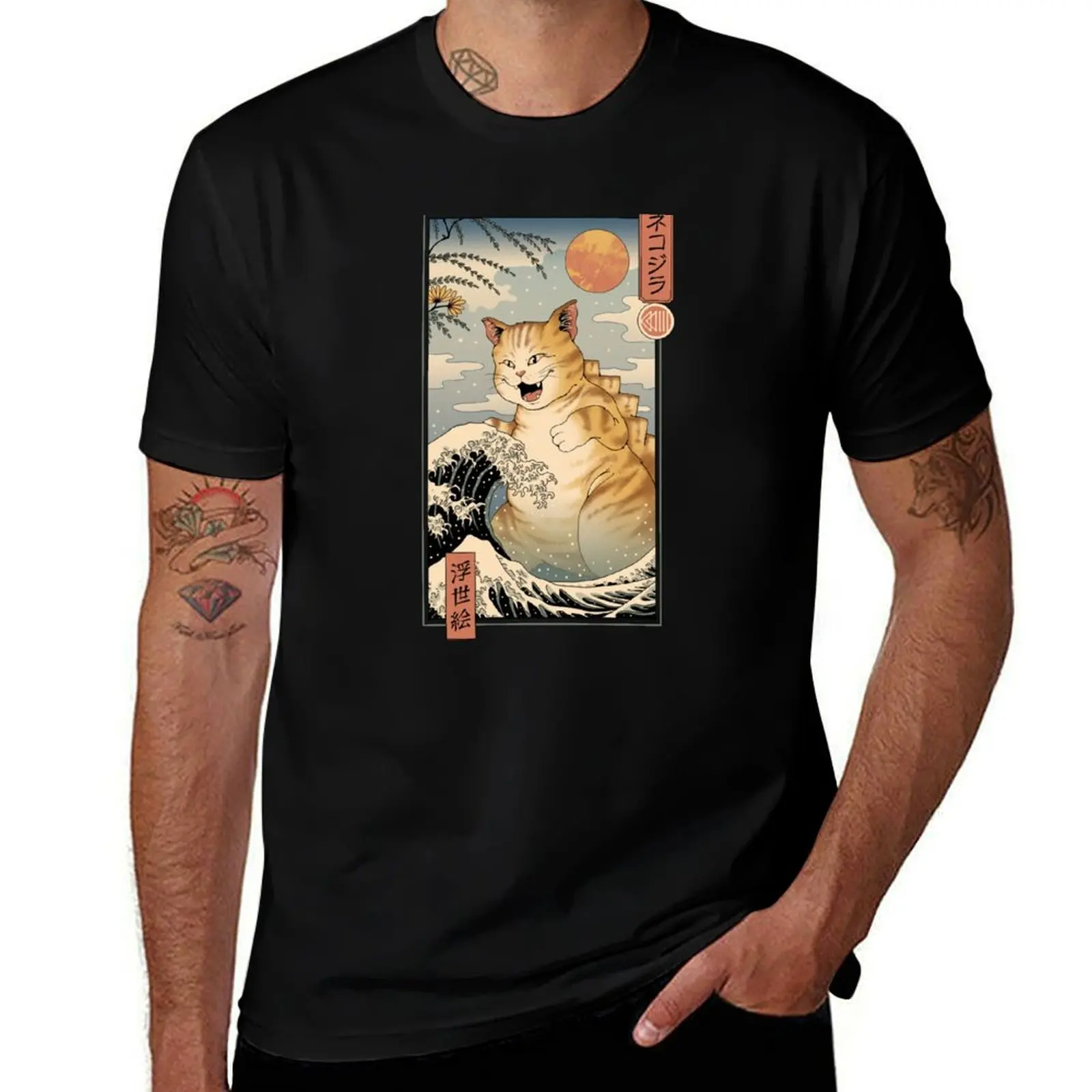Catzilla Ukiyo-e T-Shirt Running Performance Short Sleeve Tee T-Shirt