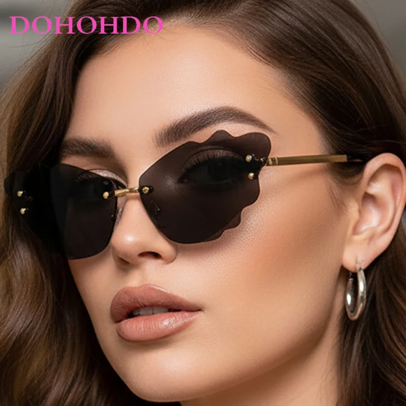 

2026 Popular Designer Metal Rimless Irregular Women Sunglasses New Luxury Men Shades Outdoor Travel Ladies Sunglasses UV400 Очки