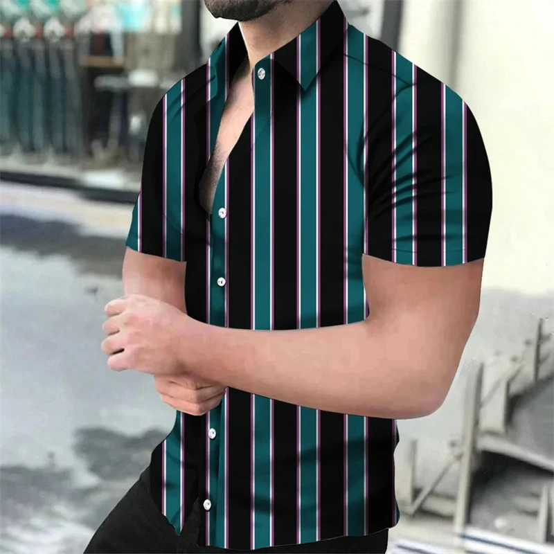 

Summer Holiday Beach Shirt Striped 3D Print Men Shirt Fashion Casual Man/Women Short Sleeves Tops Lapel Oversized Button Shirts