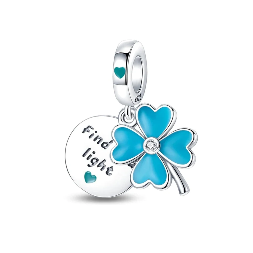 2024 New 925 Sterling Silver Hot Sale Lucky Four-Leaf Clover Flower Dangle Beads  Fit Pendant Charms Bracelet  DIY Jewelry Gift