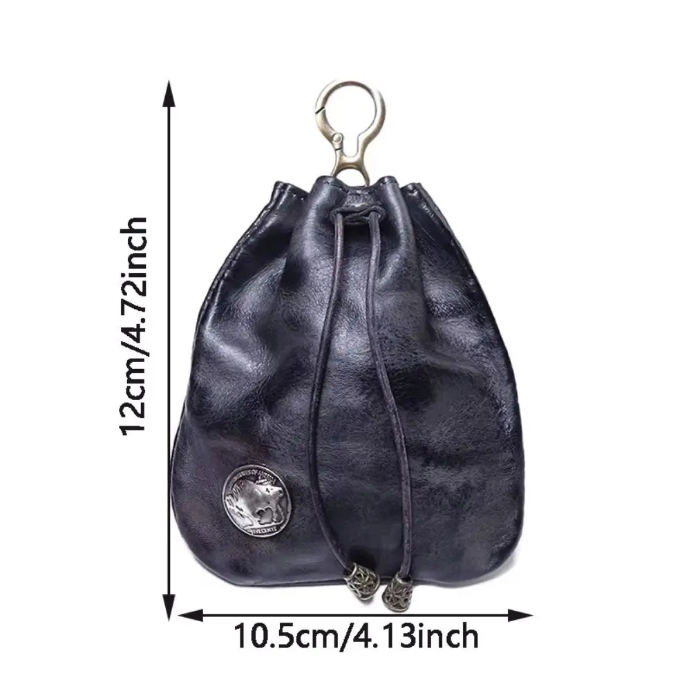 Fashion Vintage Drawstring Key Wallet Mini Retro Key Ring Coin Purse PU Simple Jewelry Storage Bag Gift Bag