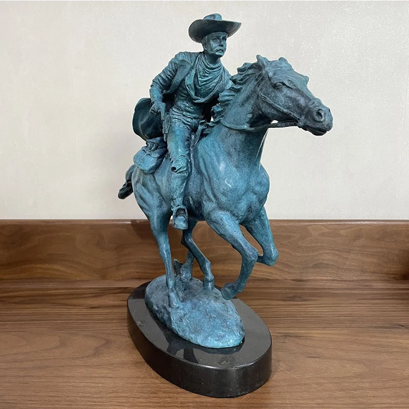 Bronze Western Cowboy Ridding Statue Frederic Remington Replica Bronze Sculpture Crafts Art Figures For Home Decor Collectiable