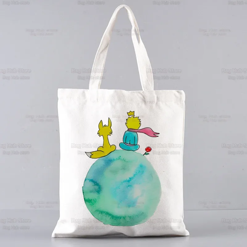 Little Prince Earth Space Y2K Art Harajuku Kawaii Canvas Simple Cartoon Shopping Bags Girls Fashion Casual Pacakge Hand Bag