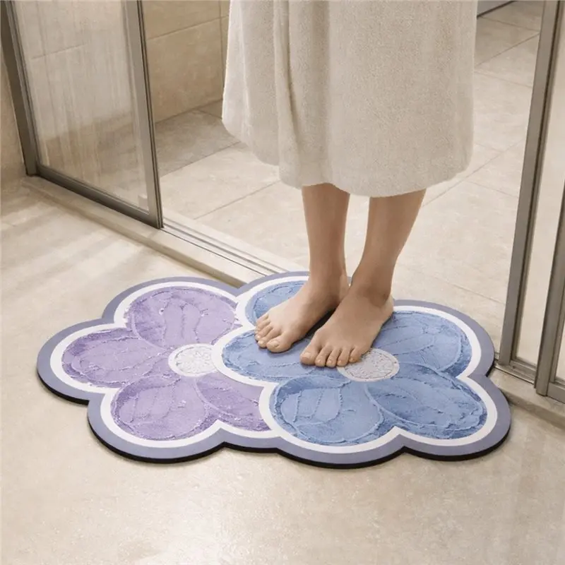 AWAH Non-Slip Diatomite Bathroom Mat Wear-Resistant Quick Dry Absorbent Floor Mat Water-Absorbing Soft Flower Door