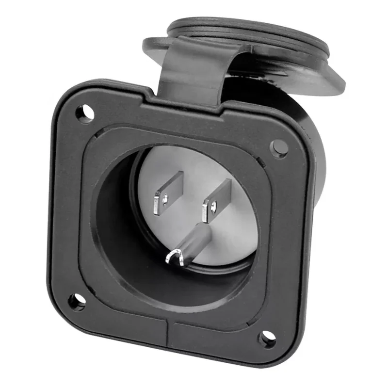 

15Amp 125V Flanged Inlet, NEMA 5-15P 2 Pole 3-Wire AC Plug, RV Shore Power Inlet Plug W/Waterproof Cover for Marine Boat RV Shed