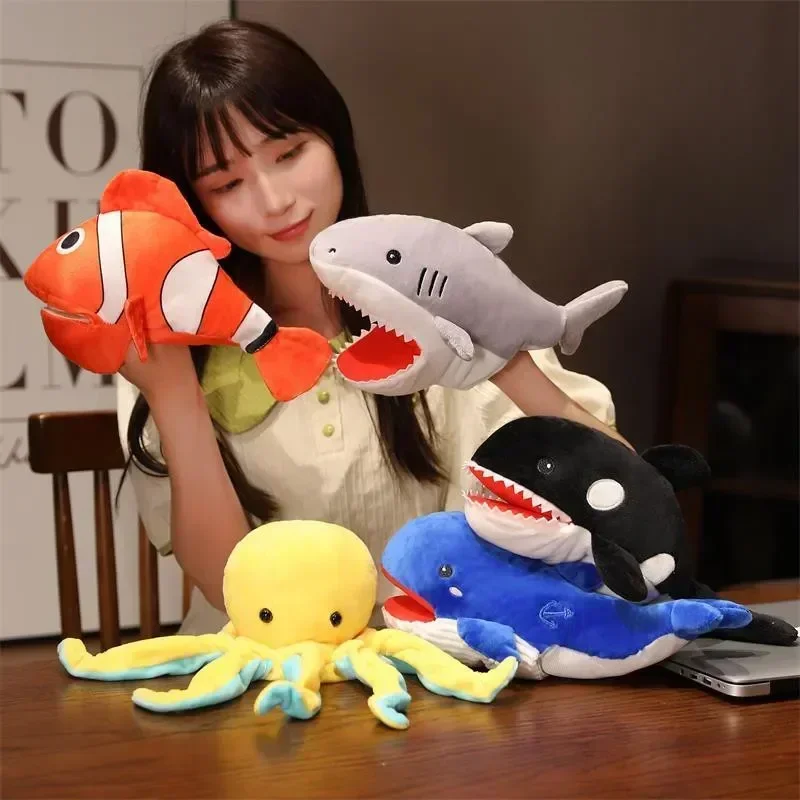 Stuffed Plush Animals Toys Hand Finger Story Puppet Kawaii Dolls Educational Baby Toys Octopus Penguin Clown Fish Children Gift