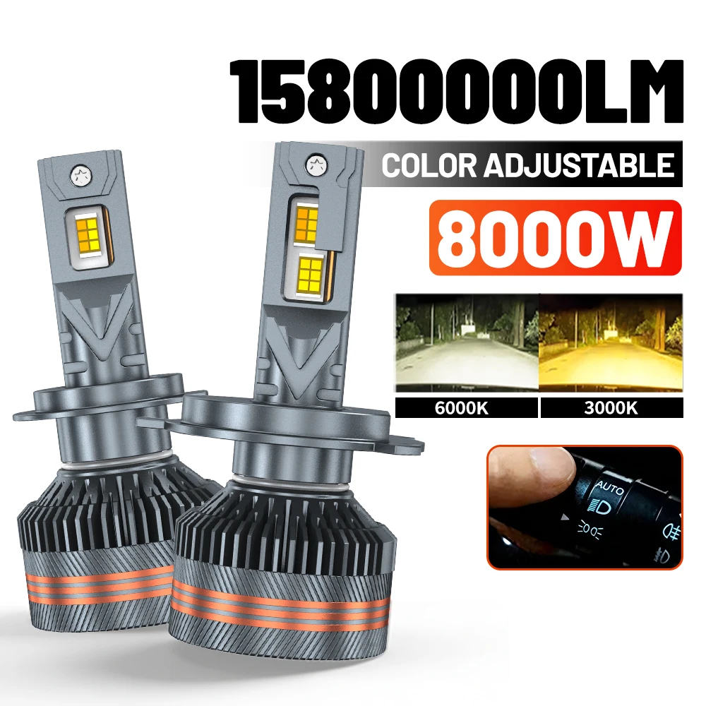 

Светодиодные лампы для фар 8000W H4 H7 LED CANBUS H1 H3 H11 9005 HB3 9006 HB4 с переключением двух цветовых температур 3000K 6000K для передних фар