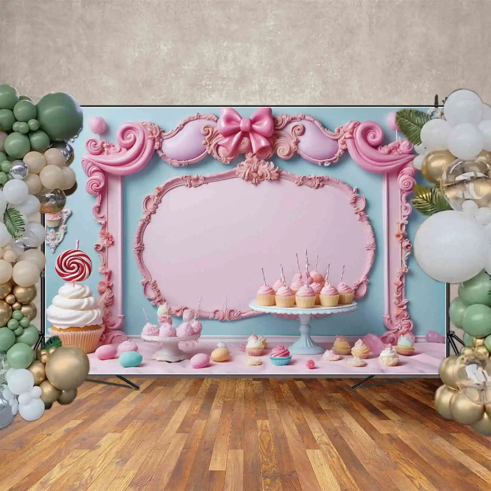 MOON.QG Backdrop Custom 1st Baby Shower Children Birthday Photo Background Pink Candy Bar Blank Board Home Party Props Photozone