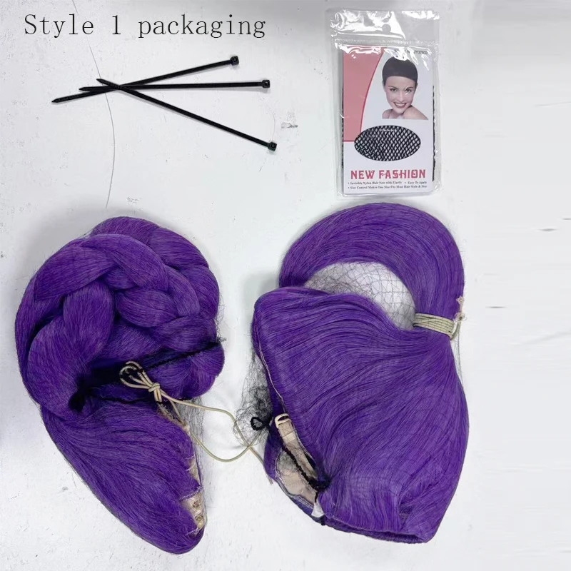 Disponibile Huntrix Rumi Cosplay Parrucca per bambini K-pop Demon Hunters Treccia viola Capelli lunghi 80 cm Fibra resistente al calore + Protezione per parrucca