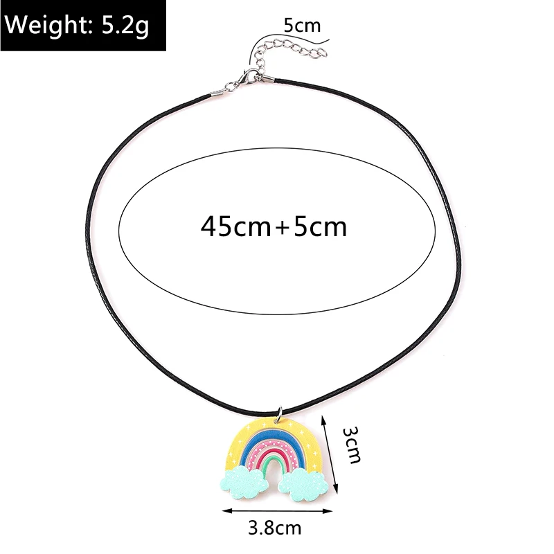 Aihua Colorful Rainbow Necklace for Women Leather Rope Chain Cloud Rainbow Pendant Necklace Cute Summer Beach Jewelry Gifts