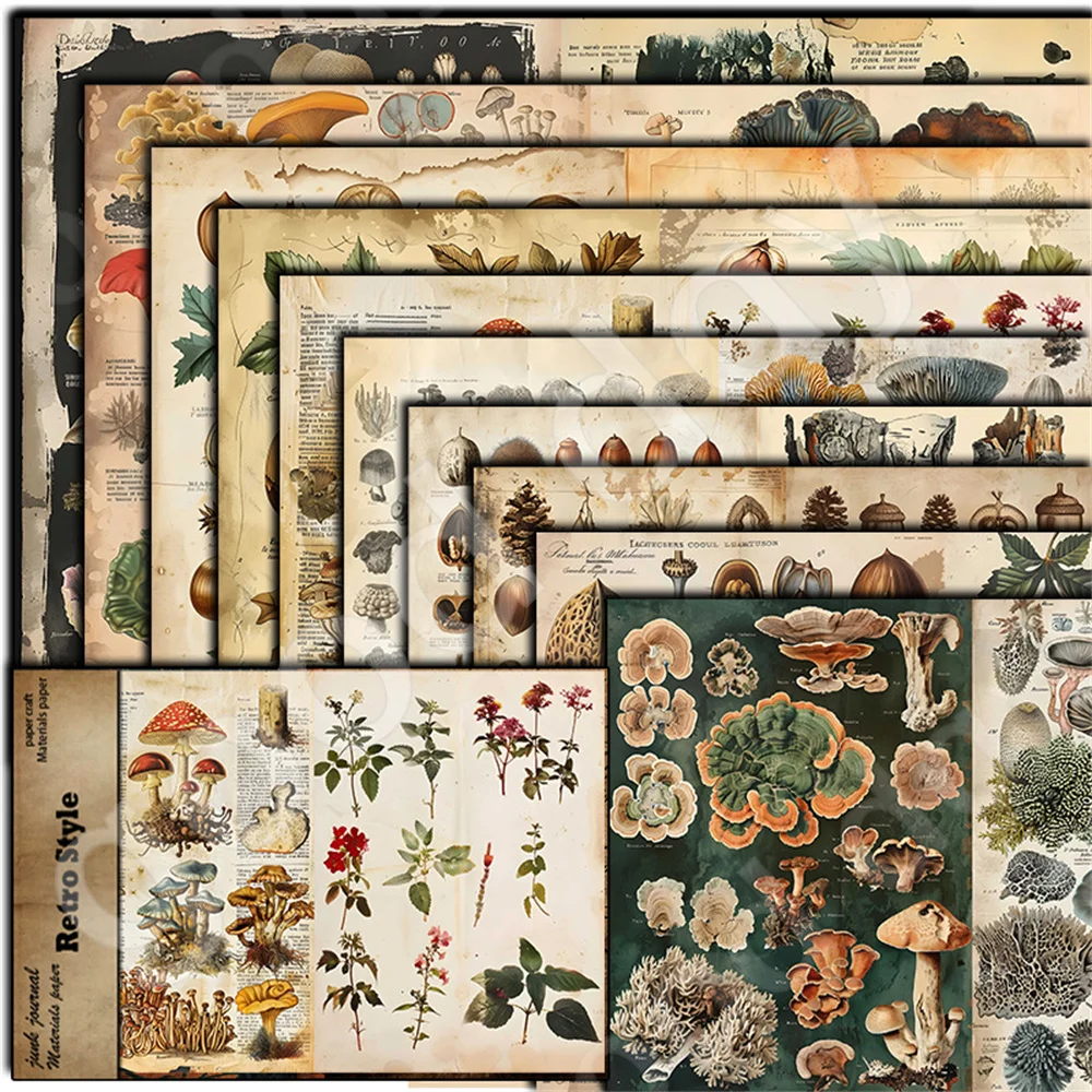 Botanical world 10 sheets material paper vintage do old dead tree nut pattern handbook DIY notebook background paper diary album view 3