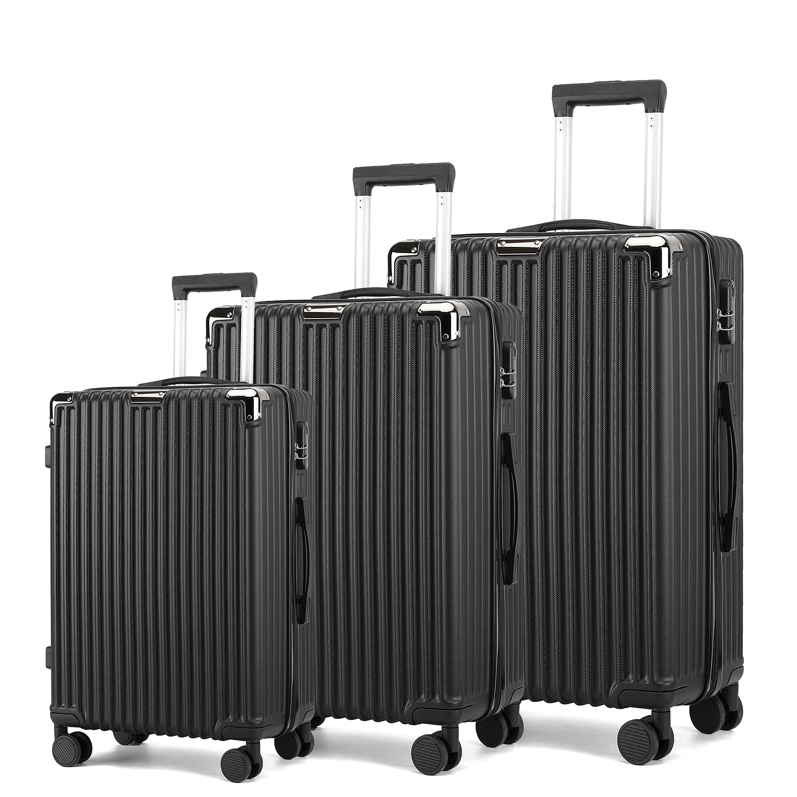 Set of 3 Suitcases, Expandable ABS Hardside Suitcase Set, Durable Luggage Sets with 4 Quiet Wheels 28-24-20in, Black