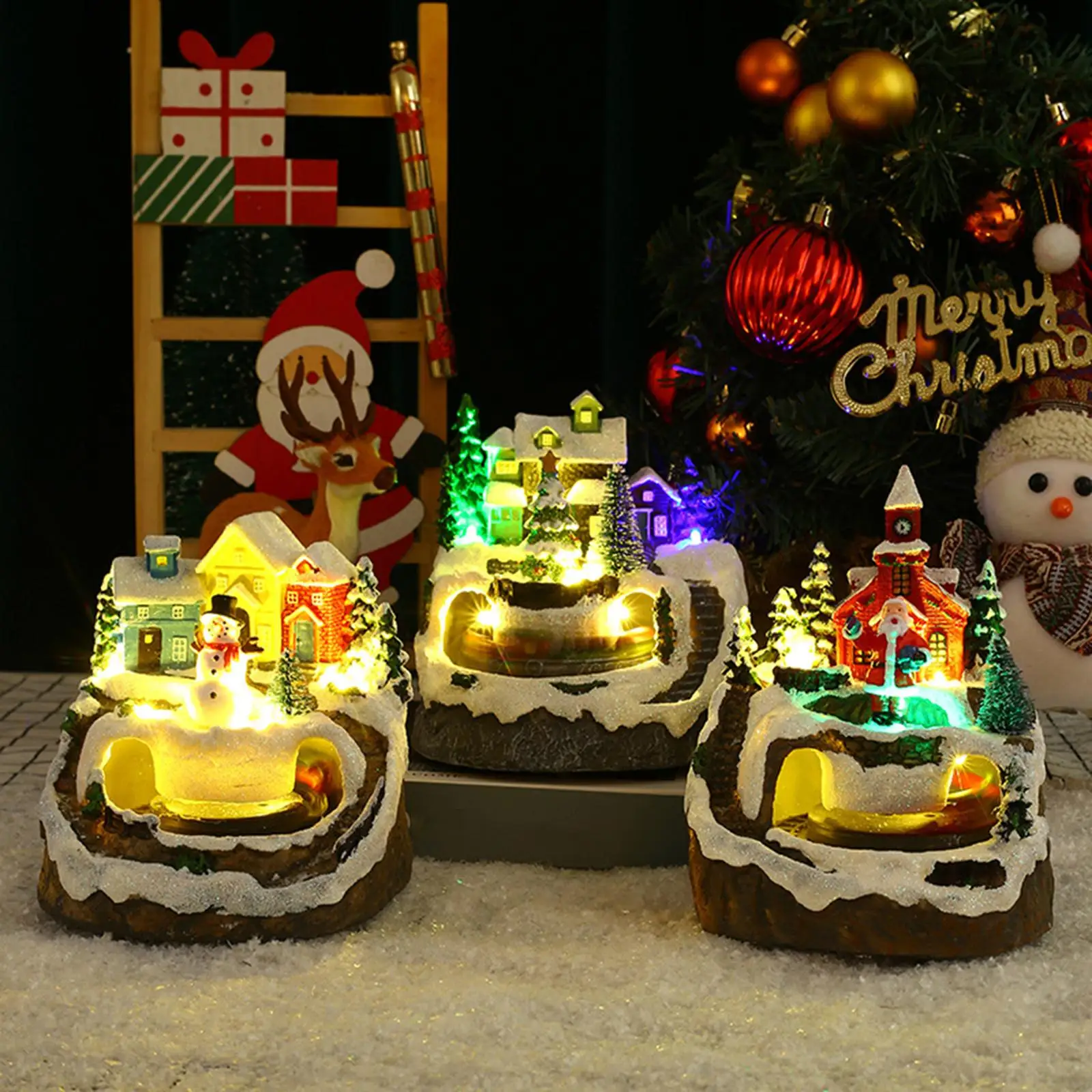 Christmas Village House Sculptures Light up Resin Craft Collection for Bedroom Housewarming Shop Window Festival Adults Kids