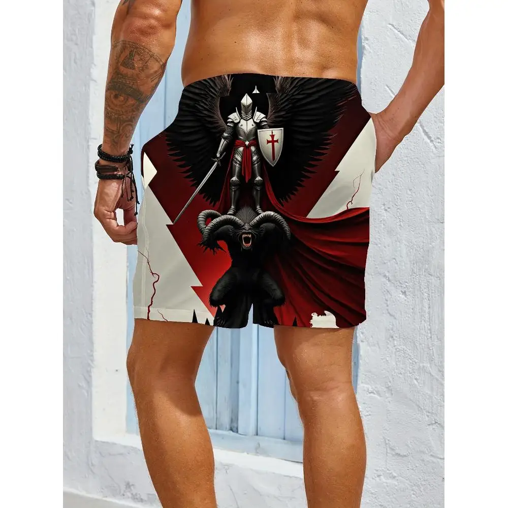1pcs Men's Short swim trunks2026 Summer 3D Printed Short sleeve Pants Polyester Quick drying running Breathable