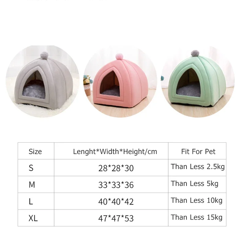 Pet Cat Bed Home Collapsible Tent Soft Winter Dog Bed Yurt Shaped Dog Kennel Small Animal Puppy Chihuahua Nest with Mat