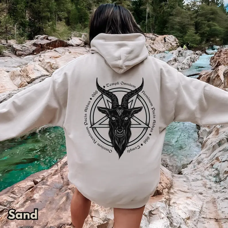 

Толстовка с капюшоном Бафомета, Оккультная коза, Сатанинская ритуальность, Темная эстетика, Готический ужас, Альтернативная уличная одежда, Черная волшебная коза