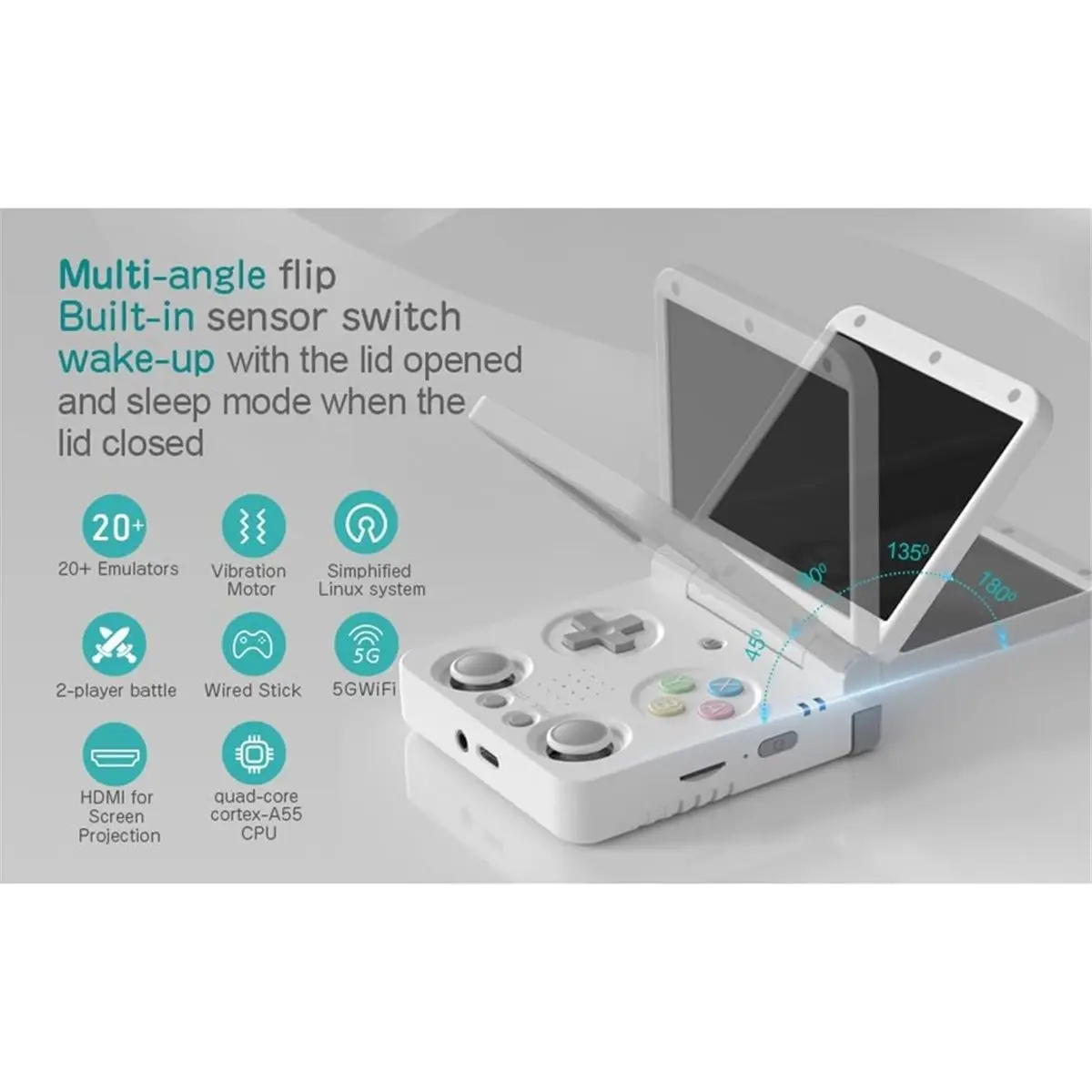 A86G NEW Flip V2 Retro Handheld Game Console 3.5Inch IPS Screen Open Source Handheld Game Console -Compatible Game Pad White