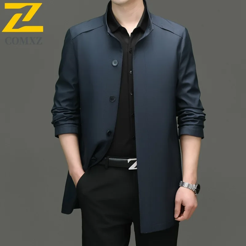 

COMZX ​Men Business Office Long Windbreaker Spring Autumn Zip-Up Casual Coat Fashion Outdoor Lightweight ​breathable Jacket 2025