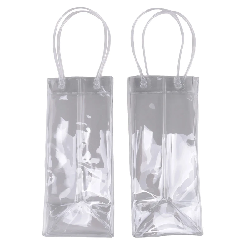 Pack Of 10 Wine Cooler Bag Transparent PVC Bag Portable Wine Bottle Cooler Bag Champagne Ice Bag With Handle