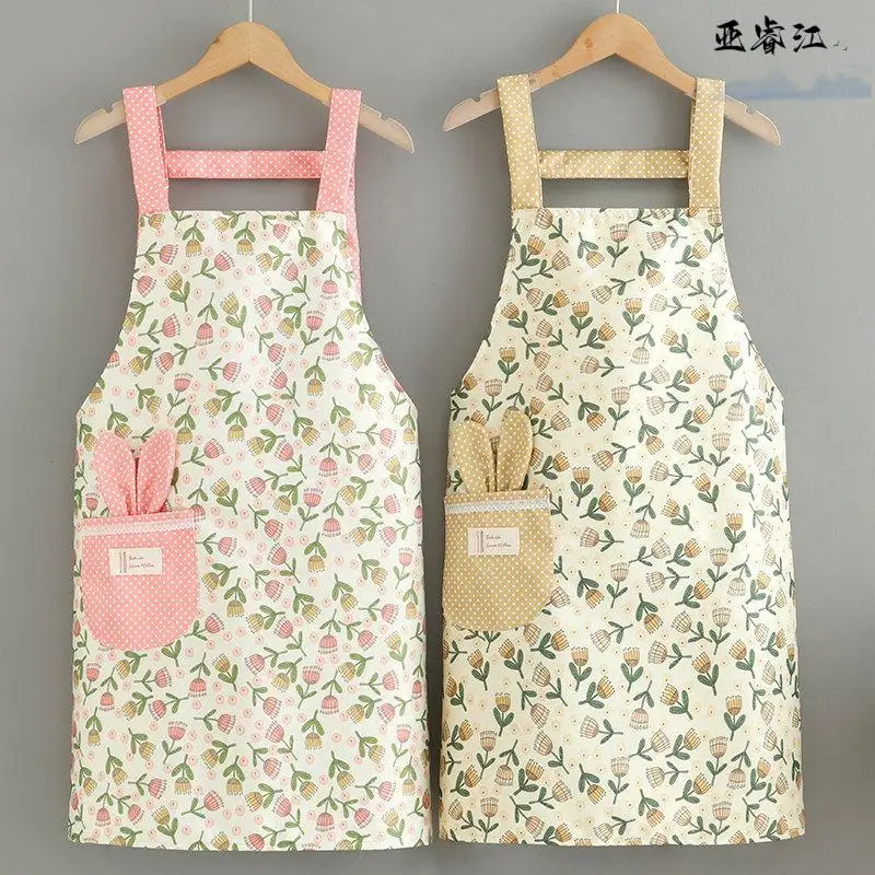 

2026 New Home Use Waterproof Kitchen Cooking Apron Men Women Workwear Small Floral Print Restaurant Flower Shop Apron