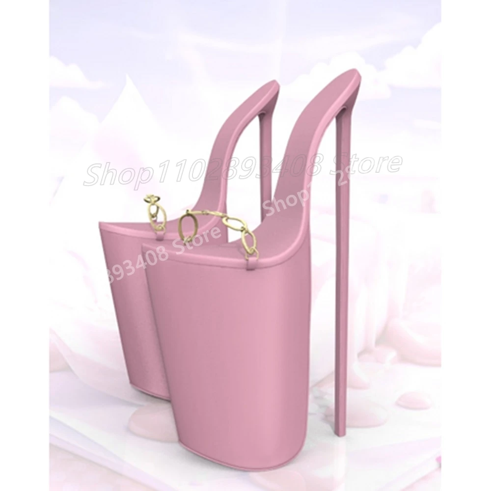 

Pink Metal Chain Decor Concise Slippers Sweet Cool Stiletto High Heel Platform Party Sexy Women Shoes 2025 Summer Para Mujere