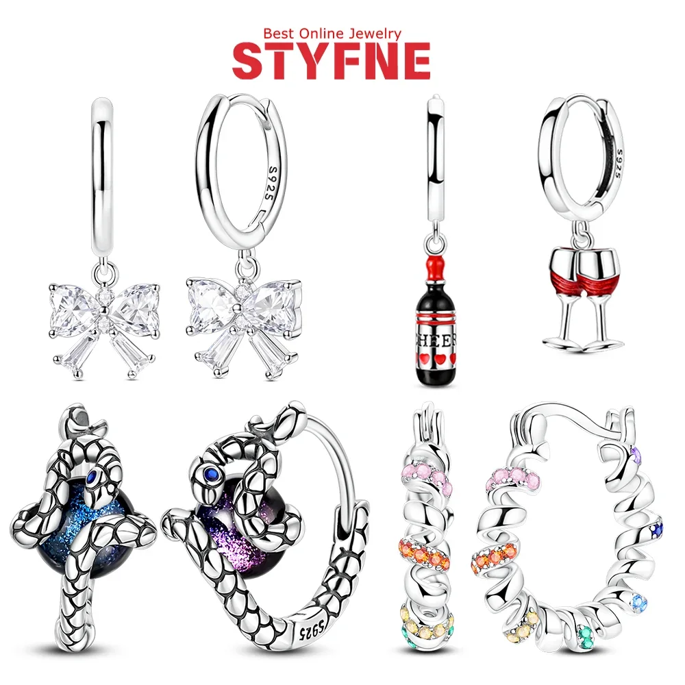 

Earrings 925 Silver Glitter Bow Colorful Spiral Serpentine Wine Clink Earrings for Women Smiple Fashion Party Jewelry Gifts