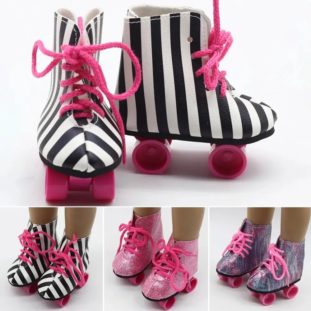 1 Paar Glitzer Puppe Rollschuhe modische Mini bjd Puppe Rollschuhe kawaii rosa Puppe Reiss tiefel für 18 Zoll amerikanische Puppen