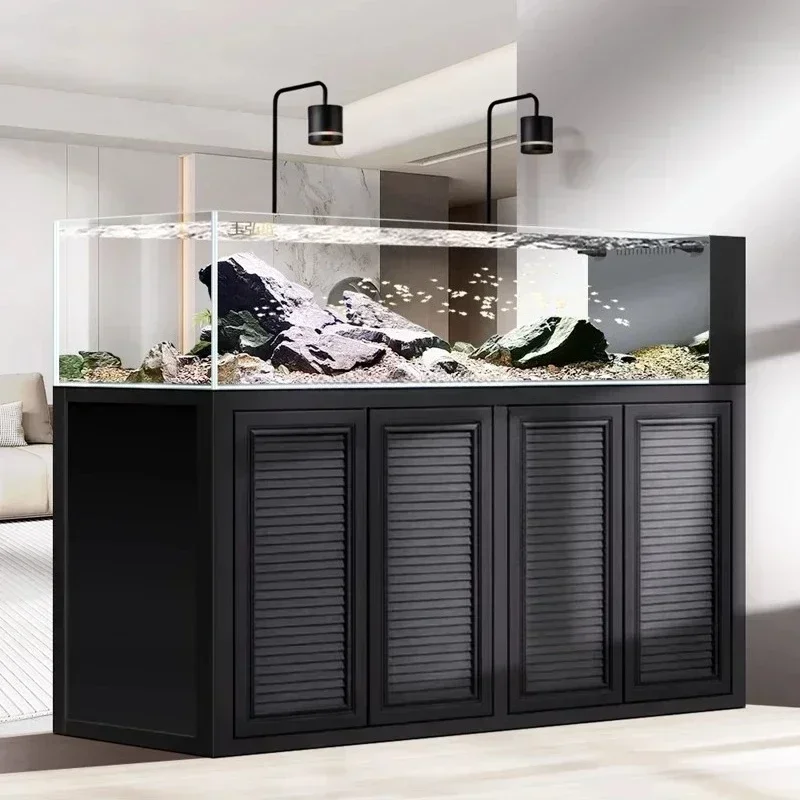 Aluminum alloy stream tank ecological water-free bottom filter living room ultra-white glass aquarium