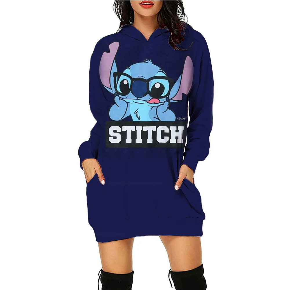 Y2k Stitch Jurken voor Vrouwen 2024 Disney Vrouw Kleding Mini Jurk Met Kap Hoodie Kawaii Mode Luxe Party Trui Jurk 3XL