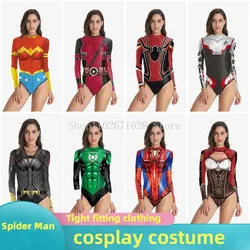 2024 Summer Spider Man Long Sleeved One Piece Zipper Swimsuit Tight Fit Sunscreen Surfing Swimsuit Women's Cosplay Costume