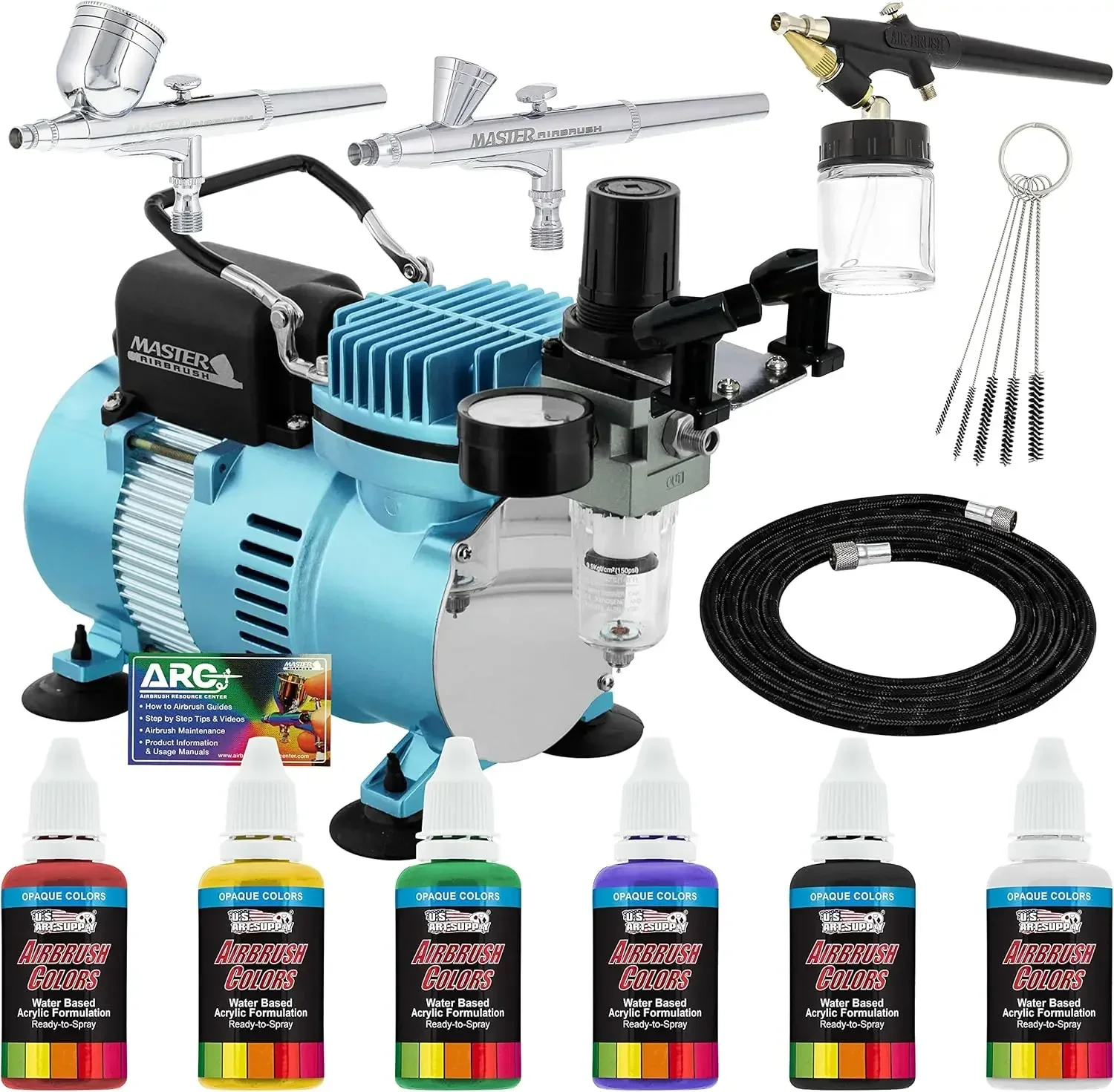 Airbrush Cool Runner II Dual Fan Air Compressor Airbrushing System Kit with 3 Professional Airbrushes, Gravity & Siphon Feed - 6