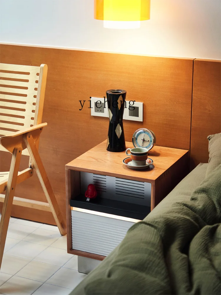 

LSL Vintage Solid Wood Nightstand Cherry Wood Bedroom Retro Bedside Cabinet Small Apartment Storage