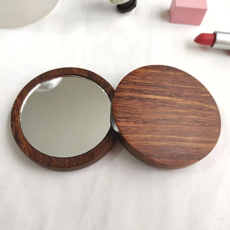 Houten handspiegel Draagbare mini High-Definition compact, minimalistisch cultureel cadeau voor vrouwen