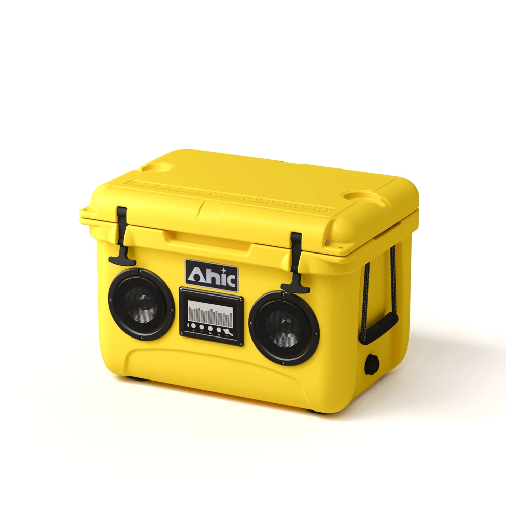 35L Portable Thermal Insulated Speaker Cooler Waterproof PE Rotomolded Ice Chest for Wine Food Fishing Camping 5-7 Days Pro