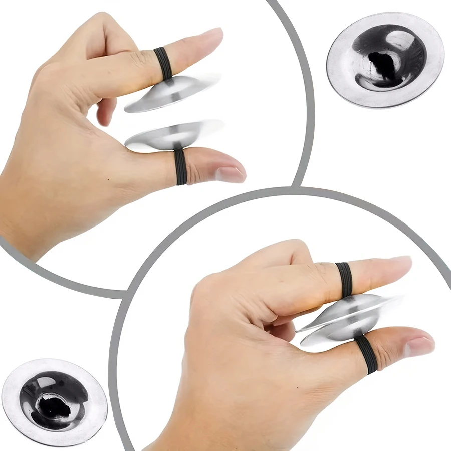 2Pairs الفضة معدن فنجر النحاس غونغ البسيطة قرع الموسيقى أداء خلفية الموسيقى أدوات أورف الكلاسيكية #4