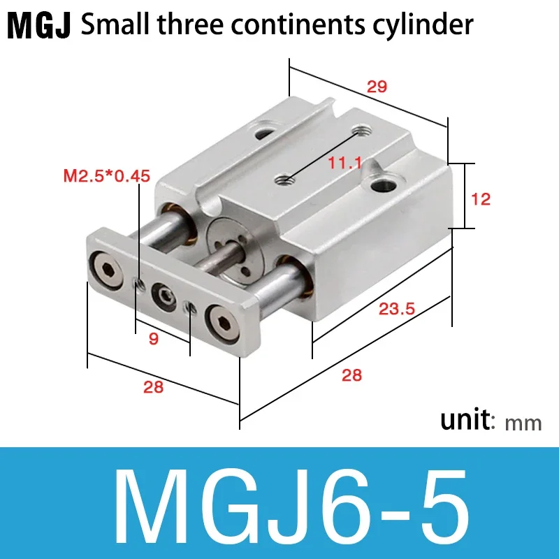 Pneumatic small three-axis cylinder three-rod micro cylinder with guide rod MGJ6-5 MGJ6-10 MGJ6-15 20 MGJ10-5 MGJ10-10 15 20 25