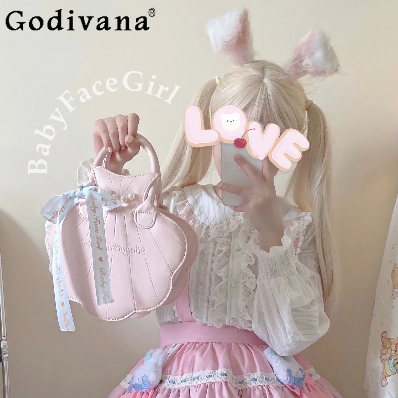 

Sweet Girl Lolita Japanese Original Handbag JK Uniform Fashion Versatile Cute Lo Bag Pearl Decorated Shell Bag