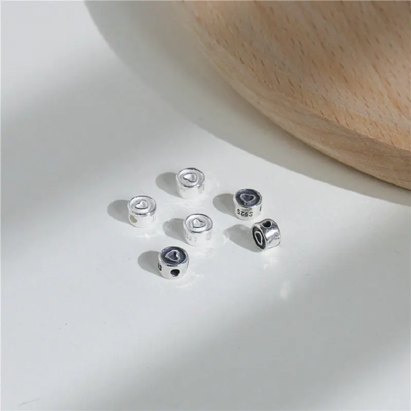 2pcs 925 Sterling Silver Heart  Spacer Charm Beads for DIY Bracelet Making Fine Jewelry Finding