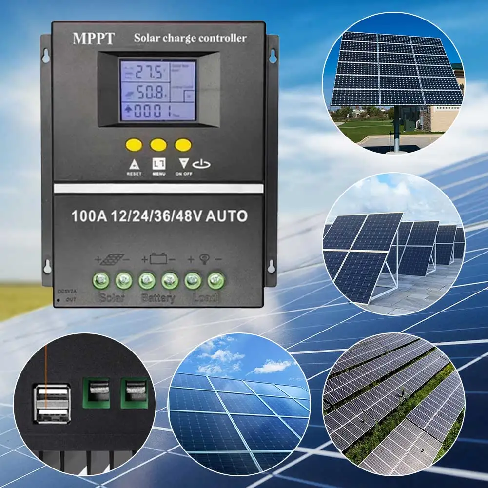 100A MPPT Solar Charge Controller Intelligent Regulator Dual USB Solar Panel Regulator 12V 24V 36V 48V for Solar Panel