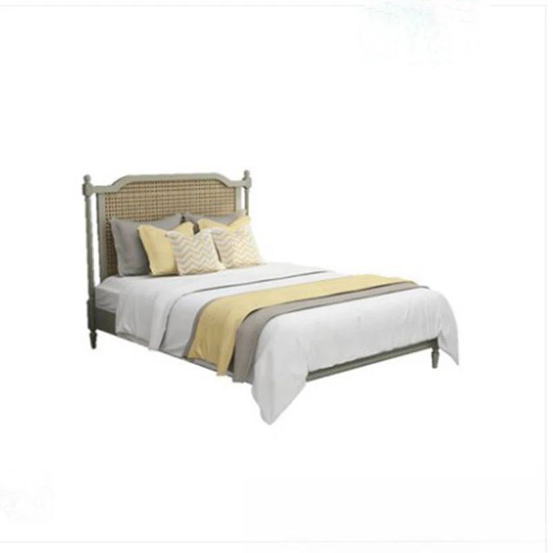 Modern and stylish high-end bedroom solid wood ash wood woven rattan double bed Nordic homestay furniture