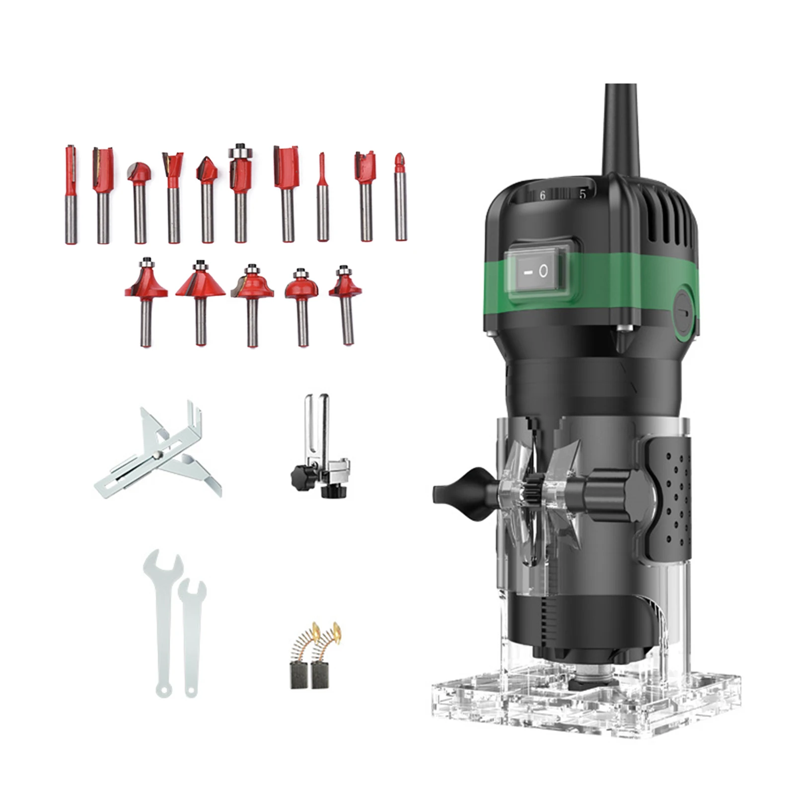 Router Tool 800W Compact Palm Wood Router Tool for Woodworking Electric Hand Trimmer Cutting Palmming Tool with 15Pcs 1/4in Rout
