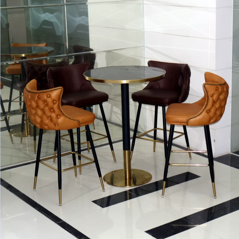 Retro Vintage Genuine Leather Bar Chair with Buttons Back  Bar Stools Bar Stool High Chair for Kitchen Office Reception