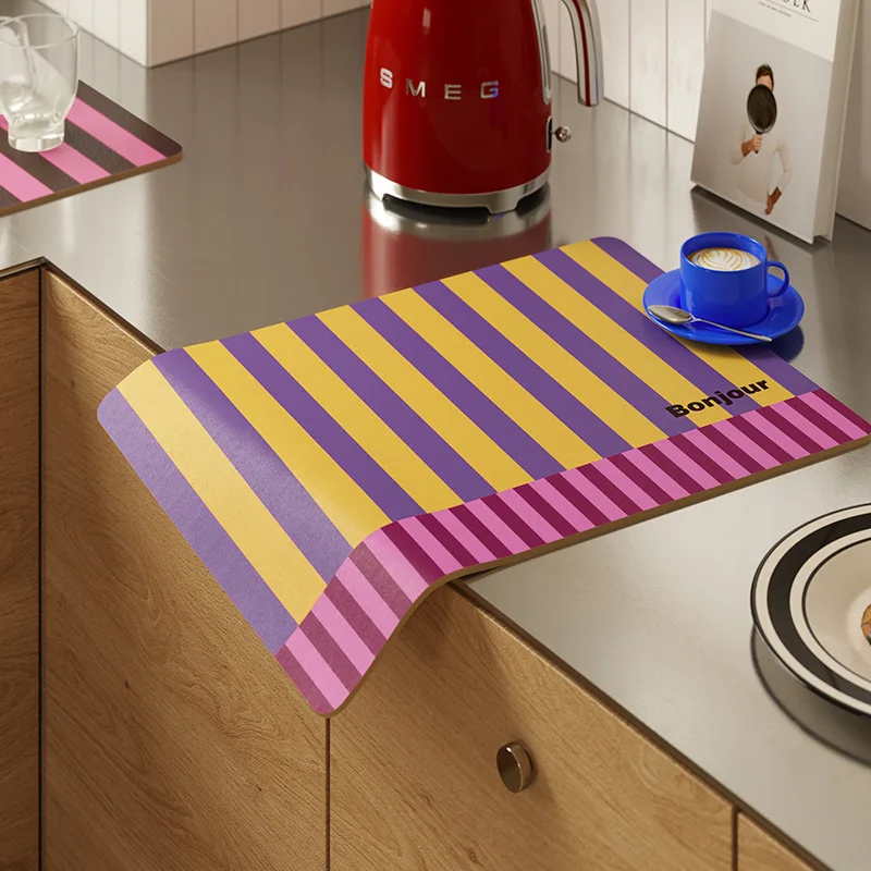 VIKAMA Kitchen Absorbent Mat, Non-Slip Diatomite Mud Pad for Countertop Sink, Waterproof Durable Rug