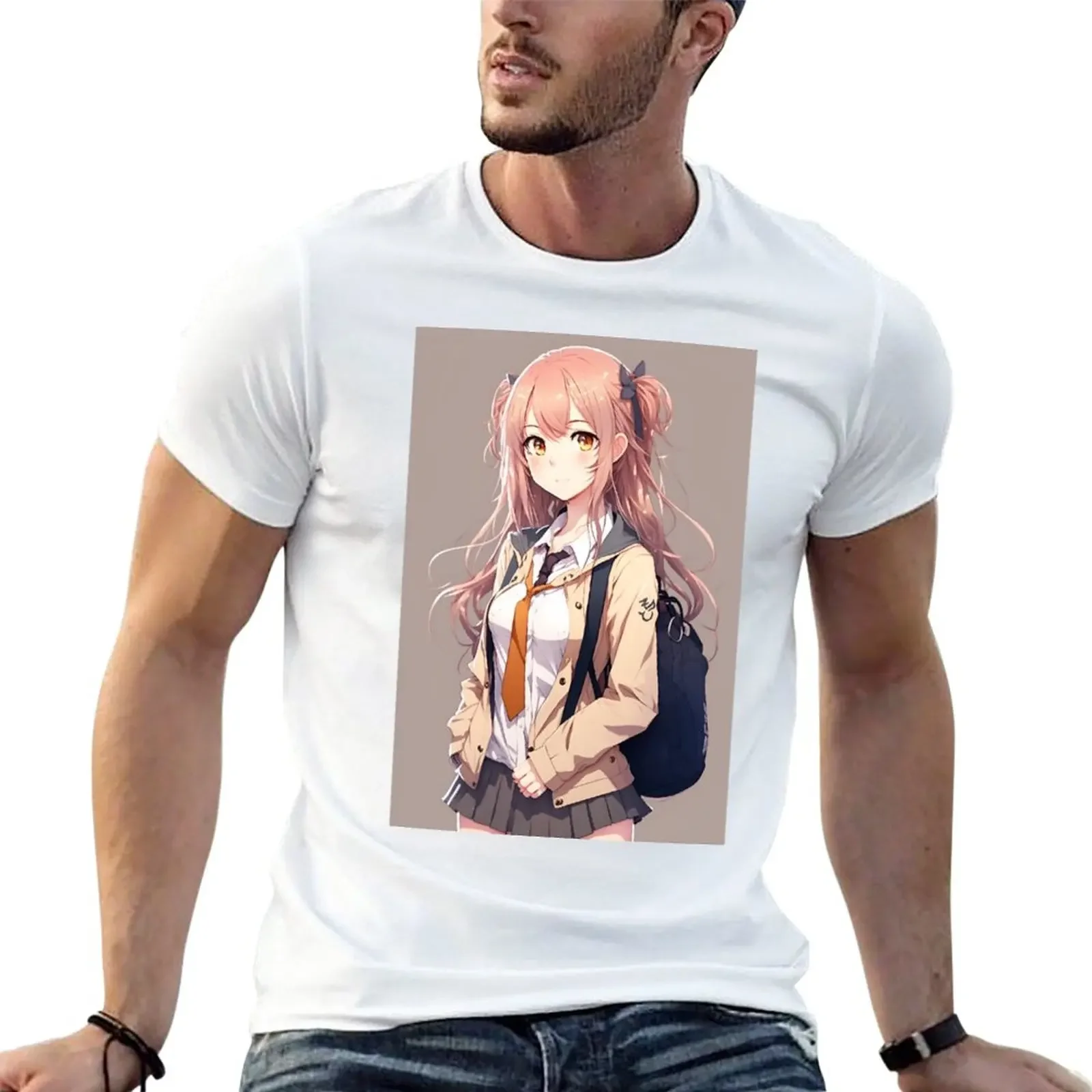 New Anime Girl Cute Student Sexy with Backpack T-Shirt anime t shirts quick drying mens designer t shirt