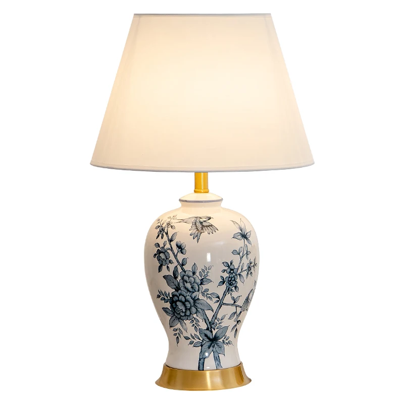 Nowa niebiesko-biała porcelanowa lampa stołowa w stylu chińskim Klasyczna luksusowa retro ceramiczna lampa stołowa Salon Sypialnia Lampka nocna