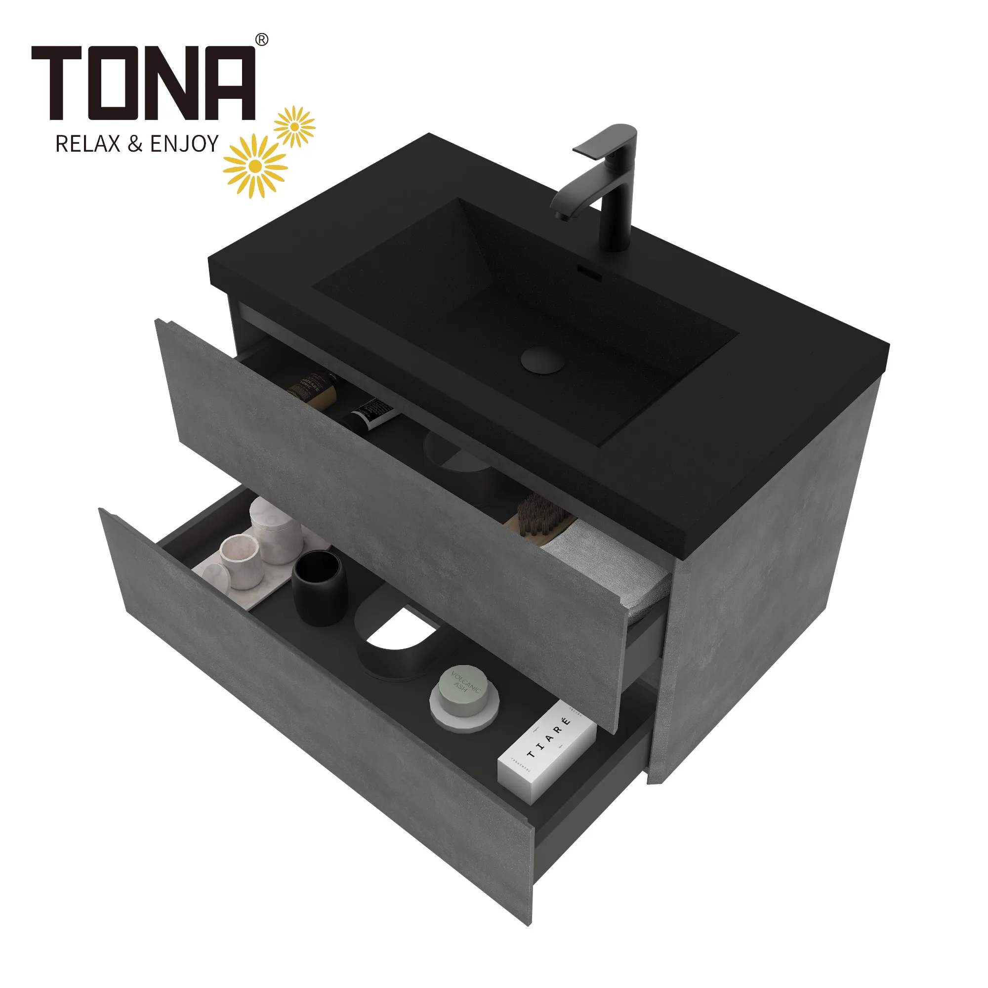 

36-дюймовый современный водостойкий настенный шкаф с одной раковиной, серое покрытие, для использования в отелях